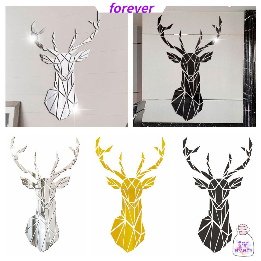 Miếng dán tường trang trí hình đầu hươu 3D mặt gương nhiều kích cỡ diy