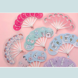 HCM - Quạt xòe 7 cánh to 9cm hình thú và cầu vòng kute