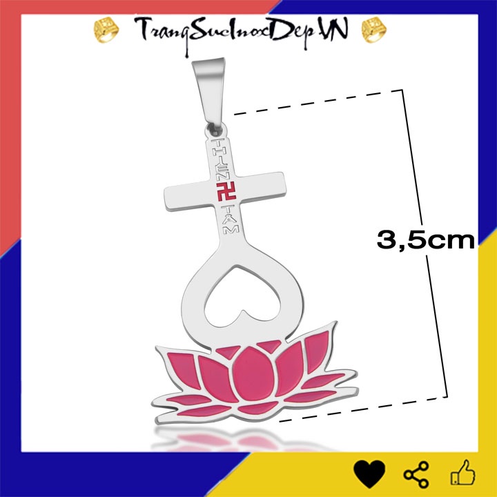 Mặt dây chuyền thiên tâm đế hoa sen màu hồng bằng inox sáng đẹp, không đen đem lại bình an may mắn cho người đeo
