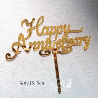 Phụ kiện trang trí bánh sinh nhật_Mica Anniversary vàng