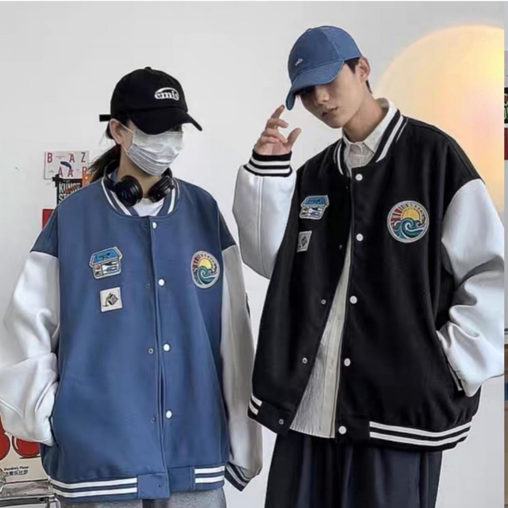 Áo Khoác Bomber unisex Tay Phối, Áo Khoác Nỉ Form Rộng Nam Nữ Mặc Được