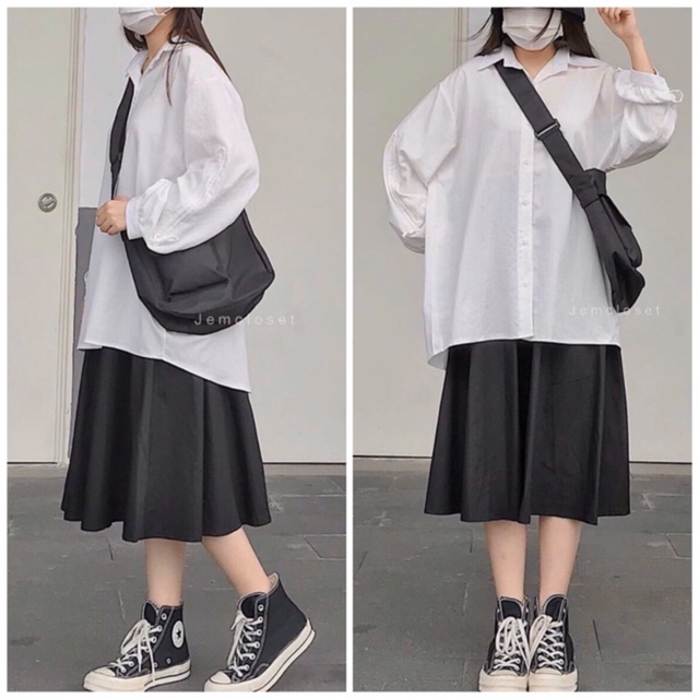 áo sơmi trắng oversize form rộng tay phồng rút dây (ảnh thật) | BigBuy360 - bigbuy360.vn