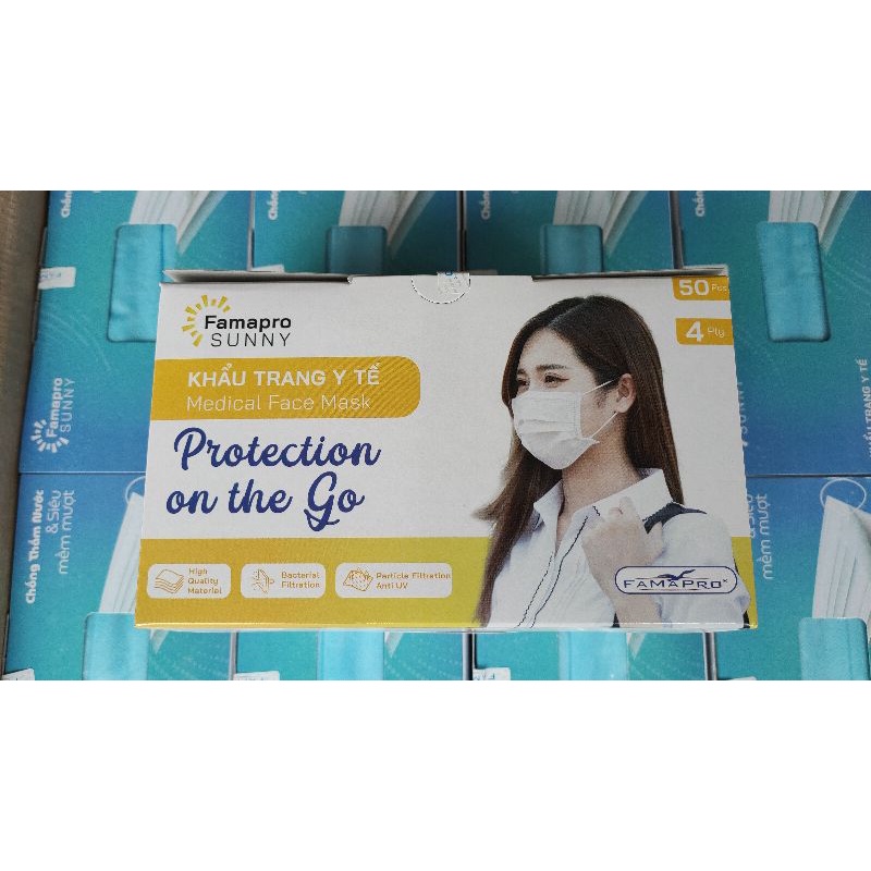 Khẩu trang Y Tế Famapro Sunny 4 lớp Hộp 50 cái chống tia UV