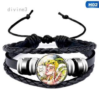 Vòng Tay Dây Da Mặt Tròn Khắc Chữ Jojo 's Bizarre Adventure