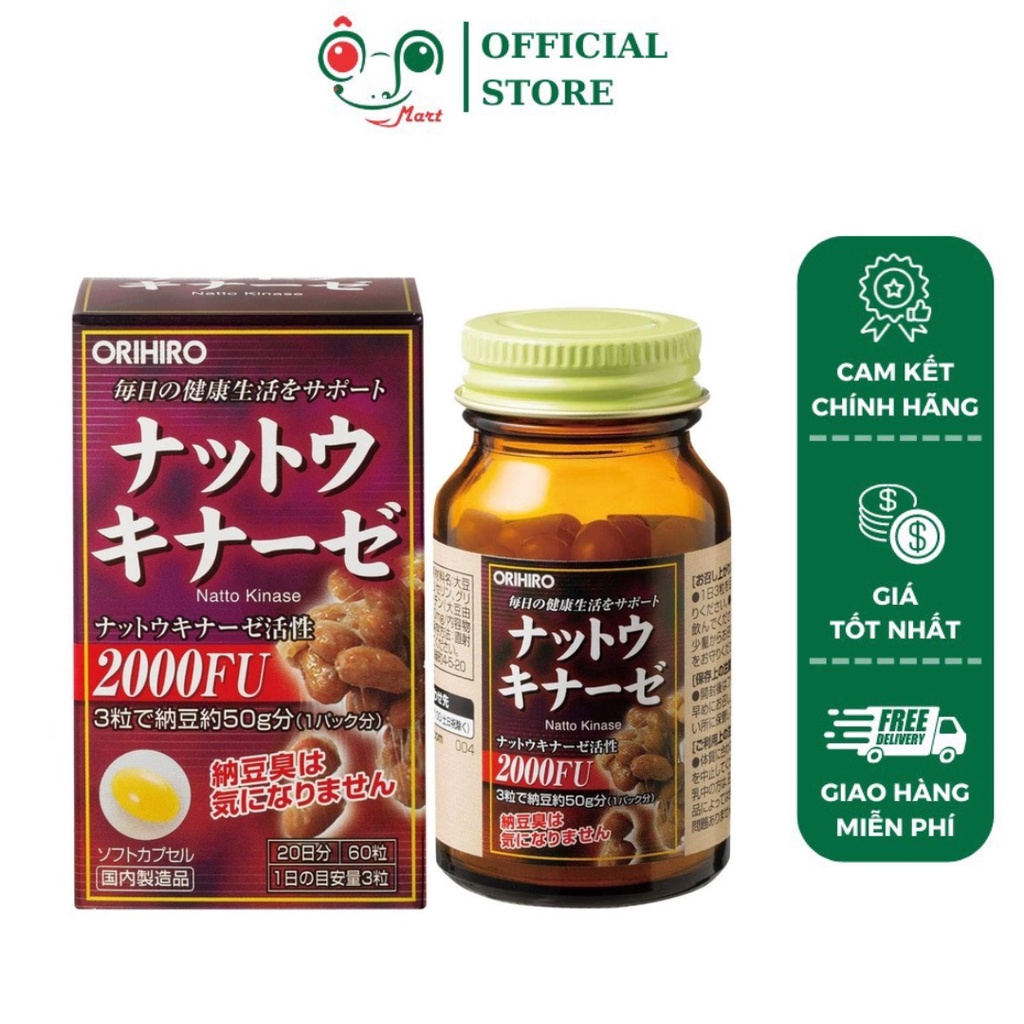 Viên Uống Nattokinase 2000Fu - 4000Fu Orihiro Nhật Bản Hỗ Trợ Đ.ột Quỵ Ngừa Tai Biến M.ạch M.áu N.ão 60 Viên