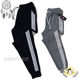 Quần jogger nam - nữ 3 sọc có bo chân đen -xám