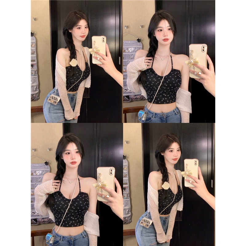 QKOOLE  Áo Tank top Hoạ Tiết Hoa Phong Cách Hàn Quốc