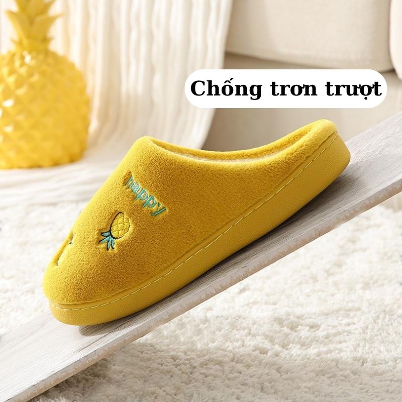 Dép bông đi trong nhà mùa đông đế cao su Dép lông nam nữ thêu họa tiết hoa quả ấm áp
