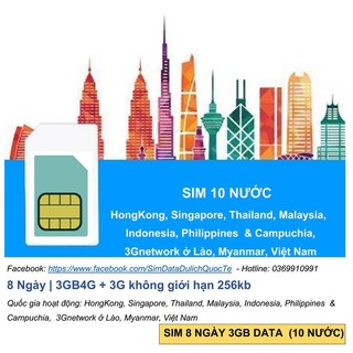 Sim Châu Á 8 Ngày3GB (4G) + 3G unlimited 