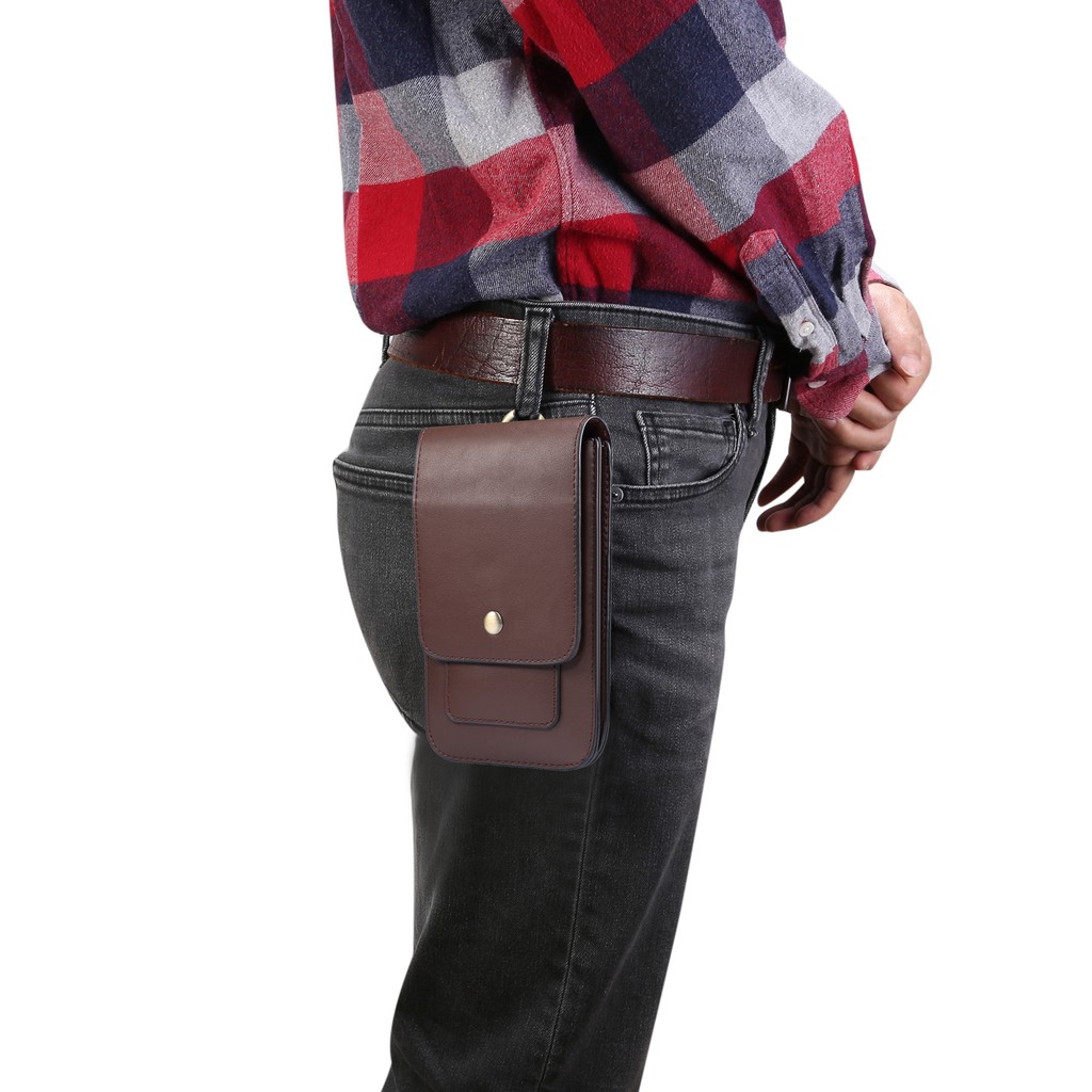 Túi đeo hông từ da đựng điện thoại thiết kế 2 ngăn tùy chọn màu sắc