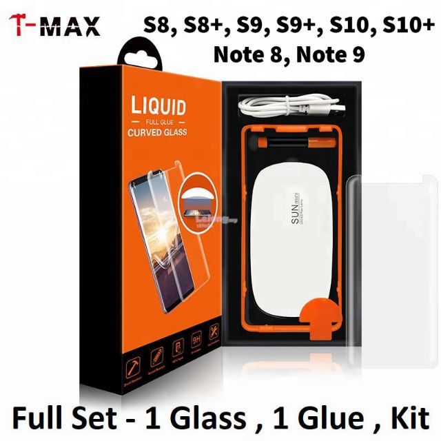 Cường Lực UV T-Max Cho Samsung S8, S8+, S9, S9+, Note 8, Note 9 (Có khung dán)