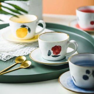 Set tách + đĩa sứ uống trà nóng