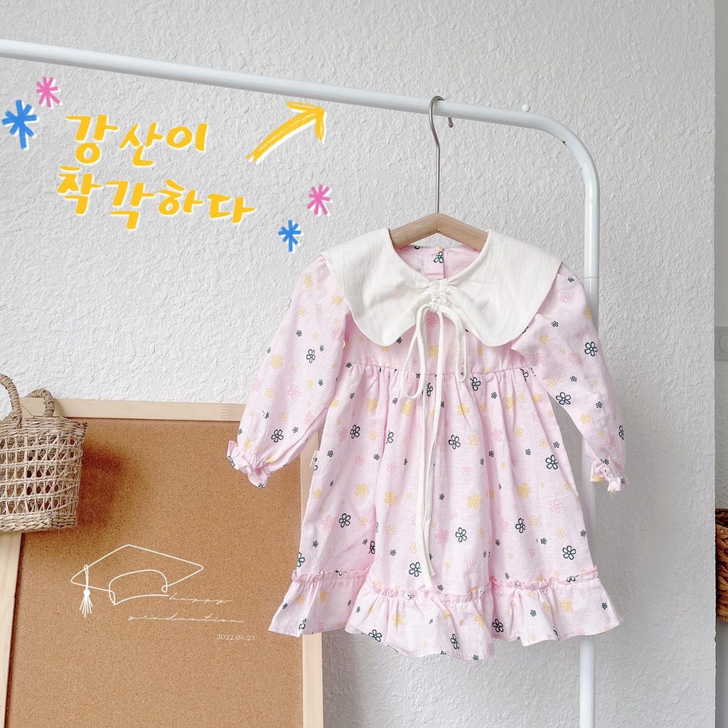 Váy thu dài tay mozikids dáng đuôi cá cổ nơ rút cực xinh