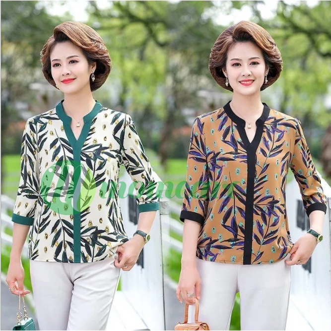 Áo sơ mi trung niên nữ A88 - Thời trang cho người lớn tuổi U40 U50 U60 U70 mùa hè Đẹp sang trọng cao cấp Bigsize giá rẻ