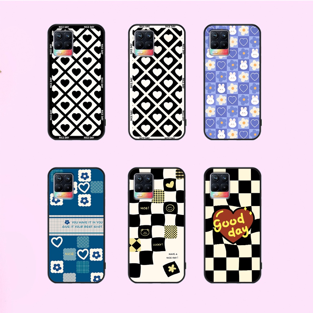 Ốp lưng Realme 8 - Realme 8 Pro in hoạ tiết caro trái tim đen trắng, gấu bear cute đáng yêu