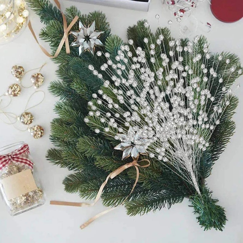 1 Nhánh 45-50 Bông Hoa Nhân Tạo Màu Vàng Kim Trang Trí Giáng Sinh