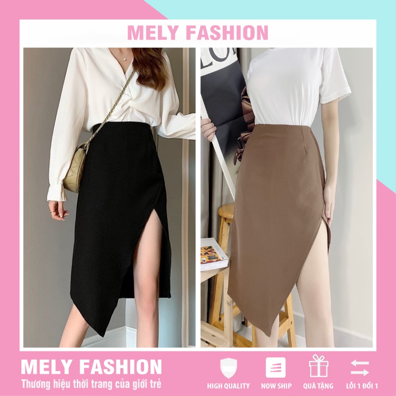 Chân váy Midi dài xẻ tà vạt chéo cá tính phong cách sang trọng có big size Mely's Fashion CV22