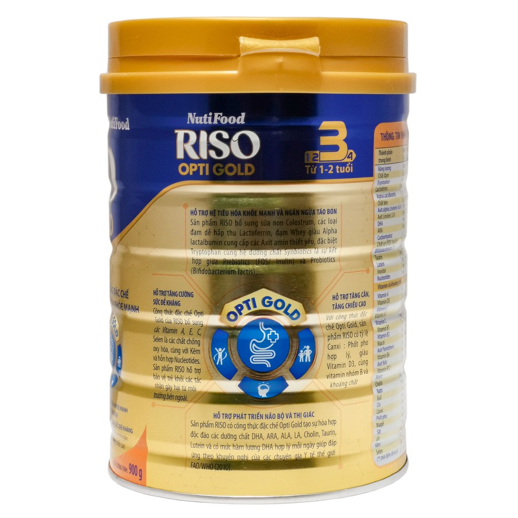 [CHÍNH HÃNG] Sữa Bột Nutifood Riso Opti Gold 3 - Hộp 850g (Dinh dưỡng đặc chế giúp hệ tiêu hóa khỏe mạnh)