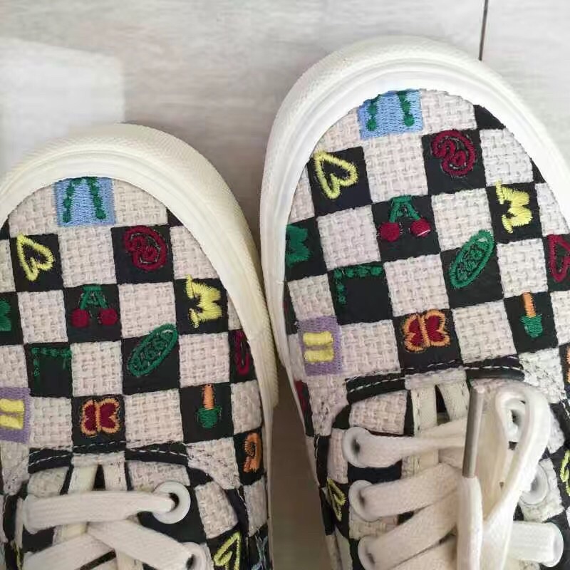 Giày thể thao vải hoạ tiết kẻ caro thổ cẩm phong cách Ulzzang kèm ảnh thật