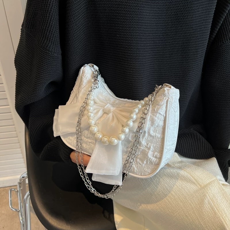 Túi đeo chéo đính nơ vải sần Butterfly