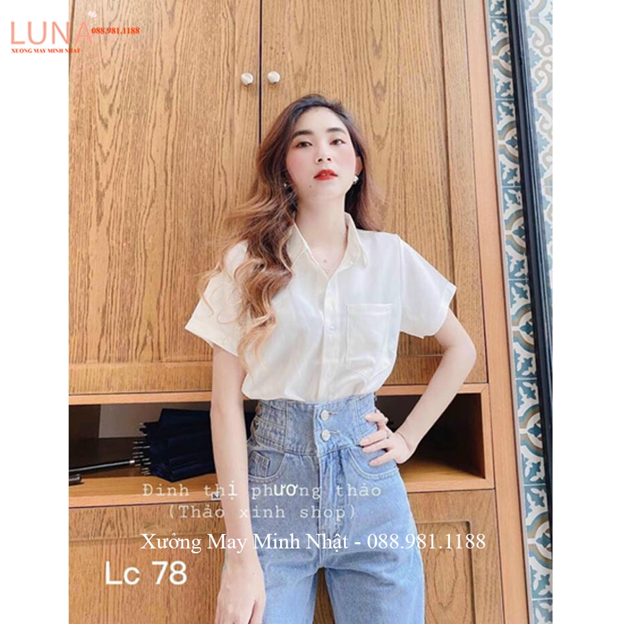 Áo sơ mi nữ đi học form rộng tay ngắn lỡ có túi dáng ulzzang freesize unisex kiểu áo sơ mi trắng nữ tay ngắn trơn đi học