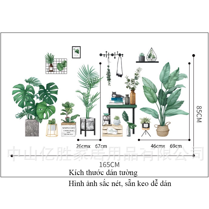 Decal dán tường hàn quốc trang trí, decor phòng ngủ phòng khách hình cây hoa lá 3D