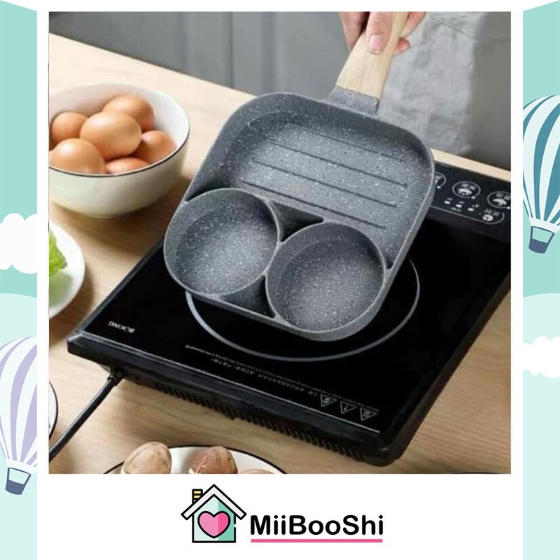 Chảo đá chống dính mini 3 ô cho bếp từ dùng được cho tất cả các loại bếp tiện lợi MiibooShi D2.072