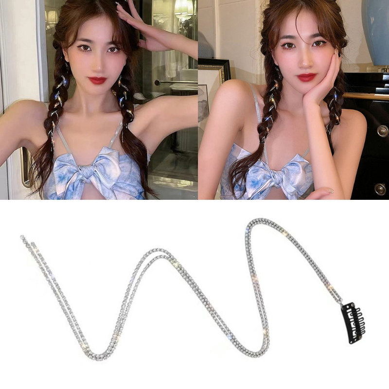 Kẹp Tóc Đuôi Ngựa Dạng Chuỗi Hạt Pha Lê Lấp Lánh