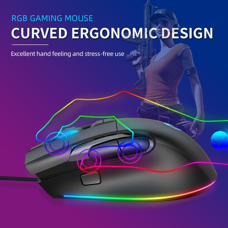 Chuột LED RGB 7200 DPI Gaming Mouse macro HXSJ A905