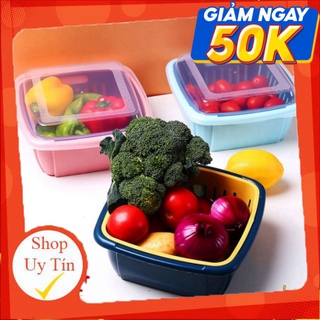 Rổ nhựa kèm chậu có nắp đậy đựng rau củ, hoa quả để ráo nước - Hộp nhựa bảo quản thực phẩm