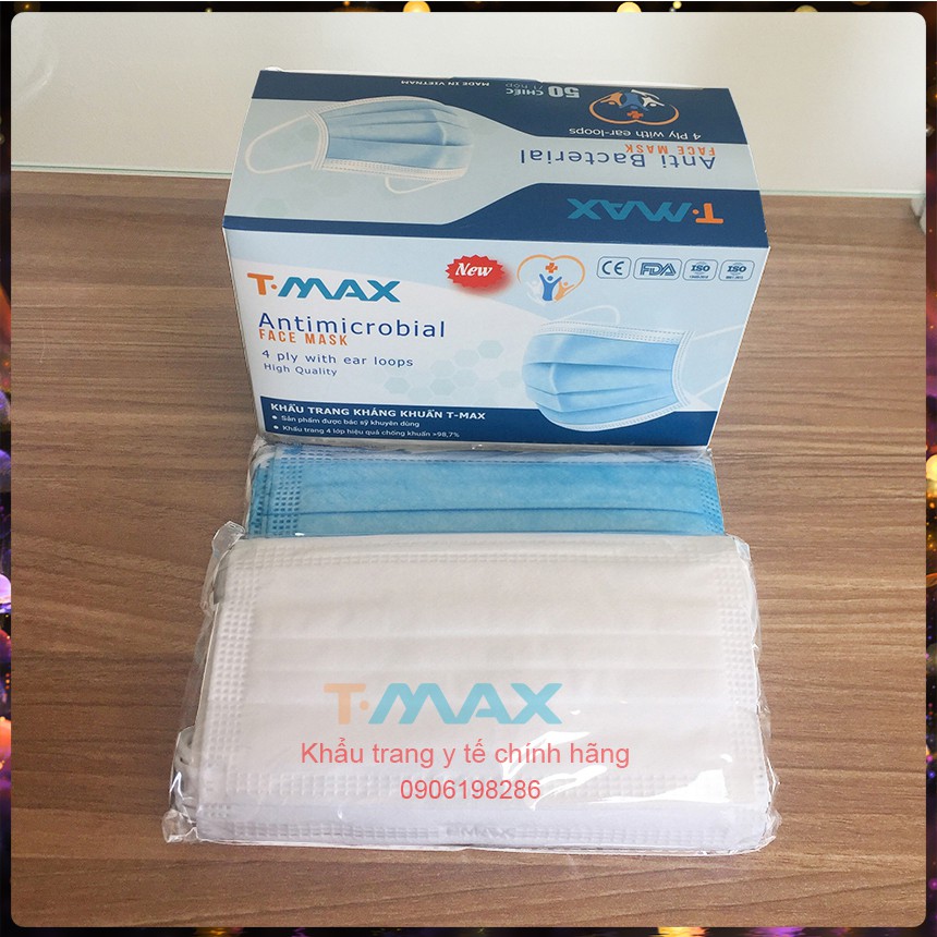 Khẩu Trang Y Tế 4 Lớp 💖FREESHIP💖Khẩu Trang Kháng Khuẩn, Hộp 50 Chiếc Khẩu Trang T.MAX Không Mùi, (ảnh thật)