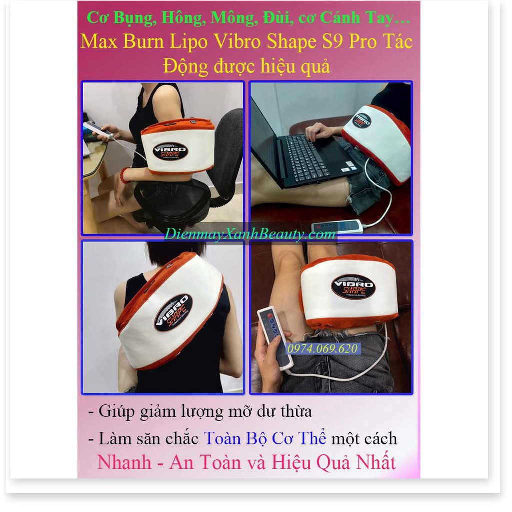 Máy Massage bụng Rung Nóng Tan mỡ Chính Hãng Mỹ Max Burn Lipo Vibro Shape S9 Pro- Đai Massage bụng- máy đánh tan mỡ bụng