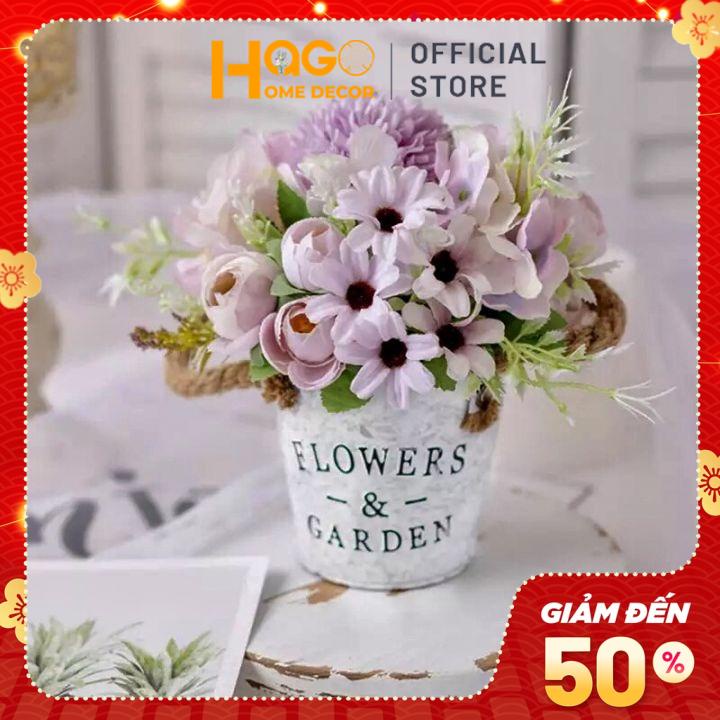 Hoa lụa, hoa giả, chậu hoa cẩm tú cầu mix cao 20cm phong cách Hàn Quốc