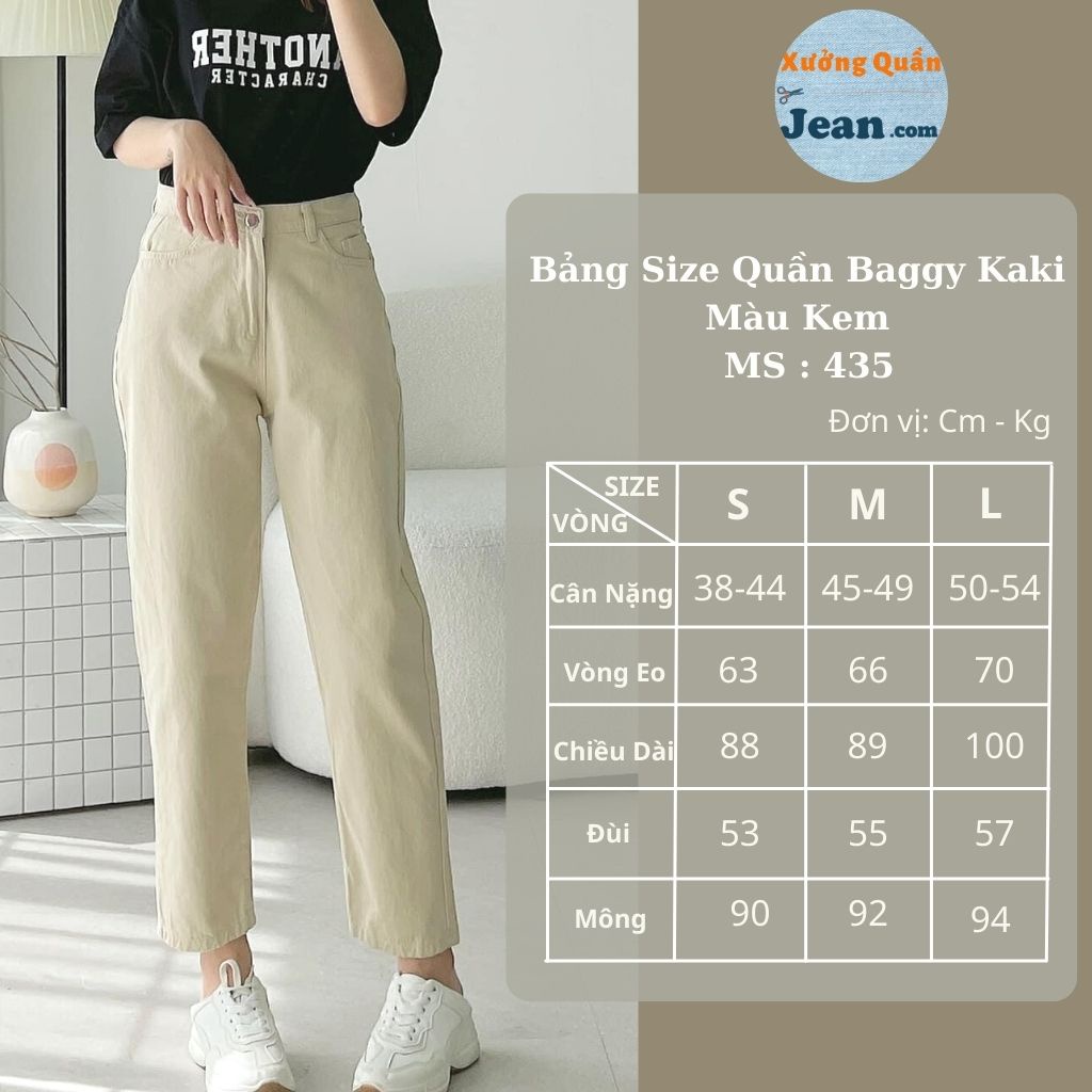 Quần Baggy Kaki Nữ Lưng Cao Màu Kem Form Trơn Basic Chất Kaki Jean Mền Mịn Dễ Mặc Dễ Phối 435