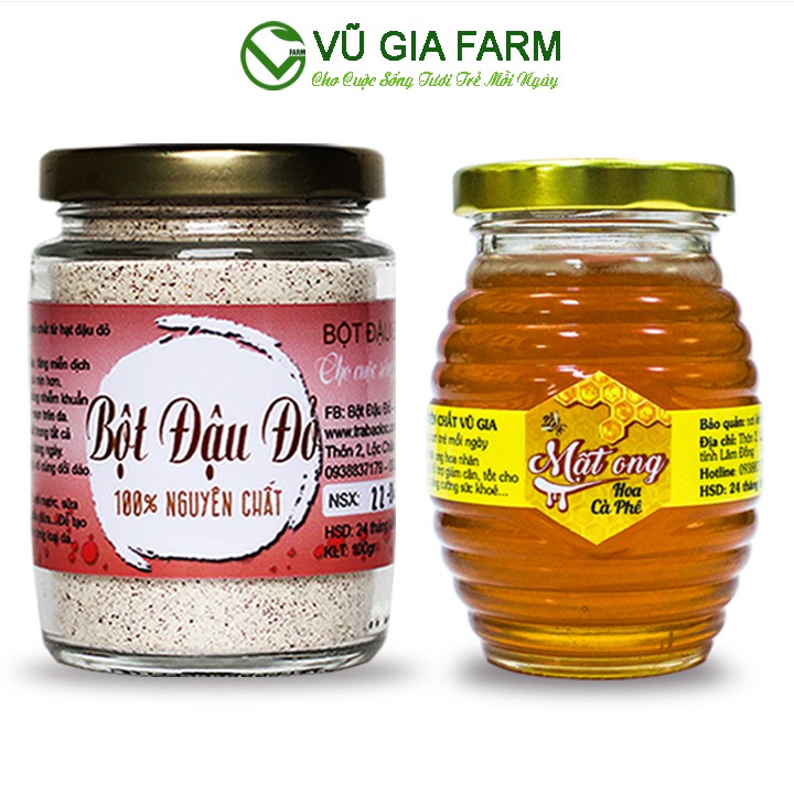 Combo Mật Ong Hoa Cà Phê + Bột Đậu Đỏ - Nguyên Chất Vũ Gia (100gr/ml/hũ)