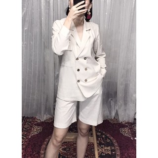 Set Blazer lửng- vải linen