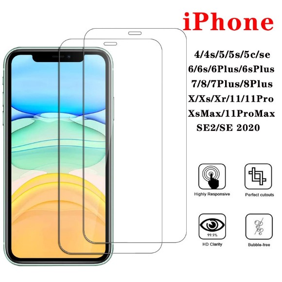 Kính cường lực iPhone 12 Mini 12 12 pro max 11 Pro X XS MAX XR 5 5s SE 5c 6 6s 7 8 Plus 2020 2.5D trong suốt