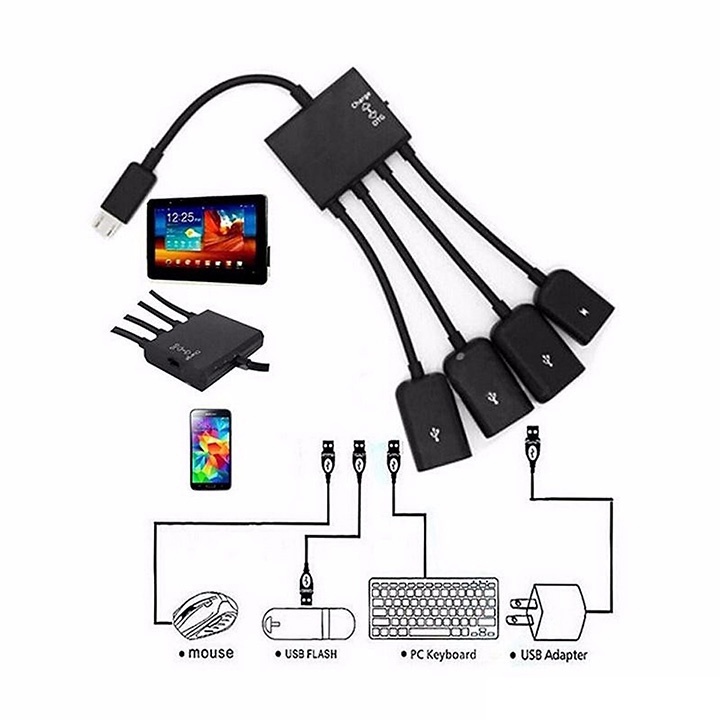 Cáp OTG 4 Đầu Chuyển Cho Android, Từ MicroUSB Sang USB