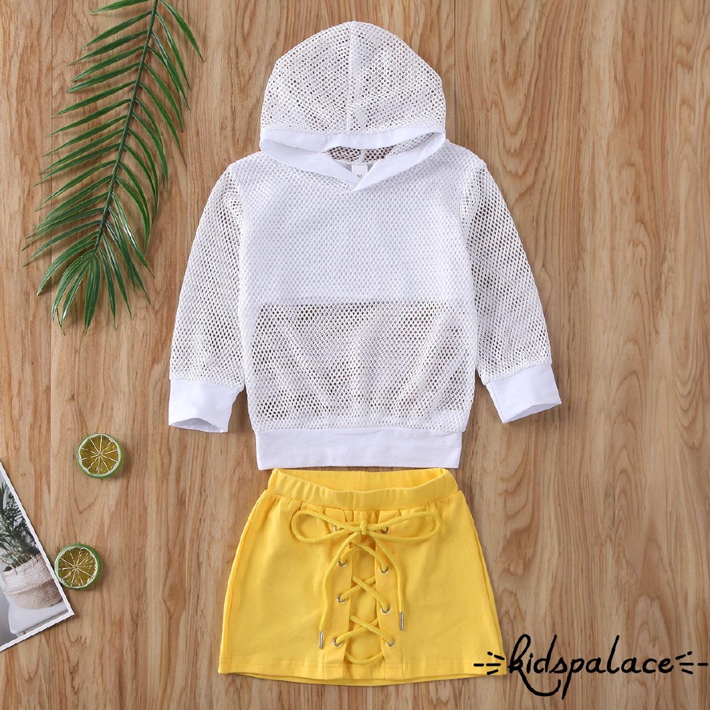 Áo hoodie phối lưới + Chân váy xòe xinh xắn cho bé gái