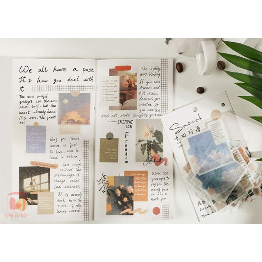 Bộ 40 sticker hình dán Time Letter phong cảnh vintage | BSB027