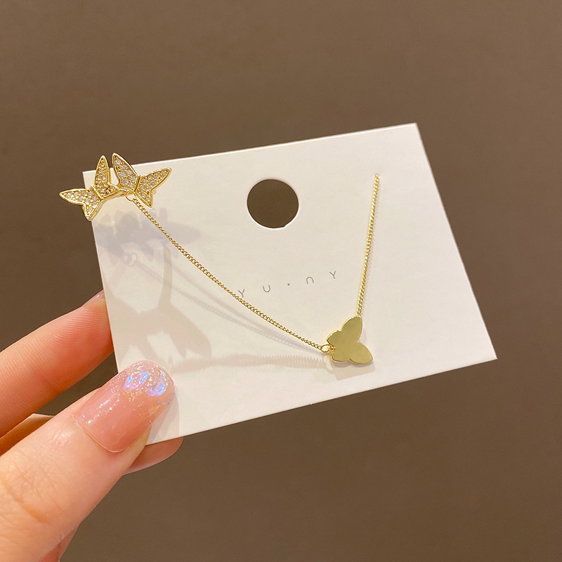 Ins Khuyên Tai Kẹp Vành Tai Hình Bướm Khảm Đá zircon Chất Lượng Cao Cho Nữ