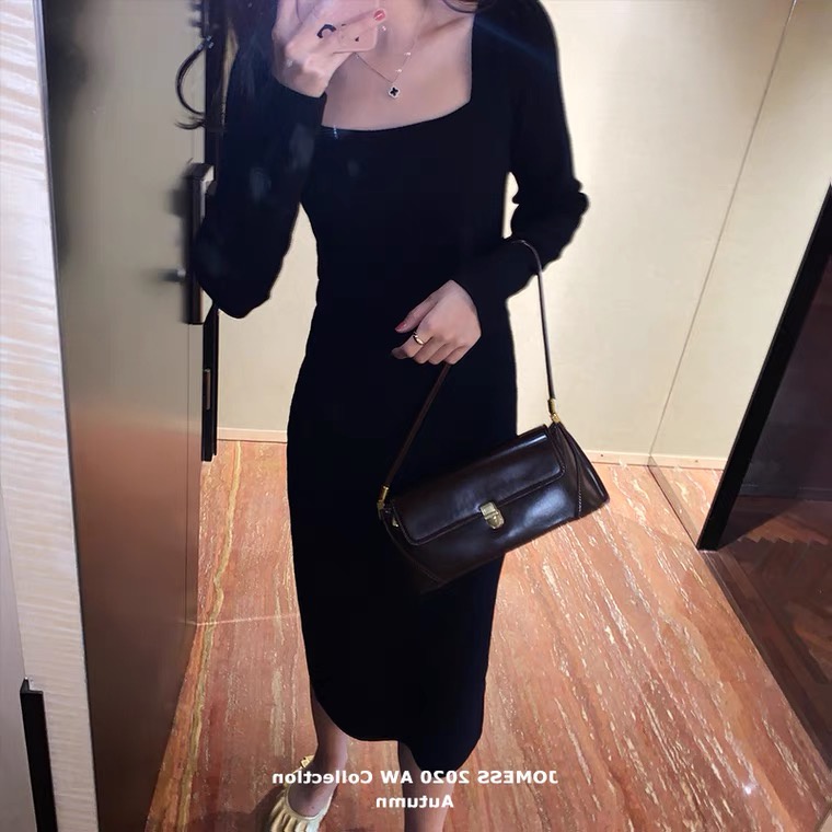 Đầm Dệt Kim Cổ Vuông Dáng Ôm Xẻ Tà Thời Trang Mùa Thu Cho Nữ