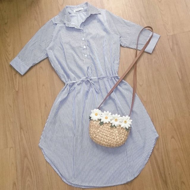 Đầm Nữ Xanh Sơ Mi Kẻ Sọc