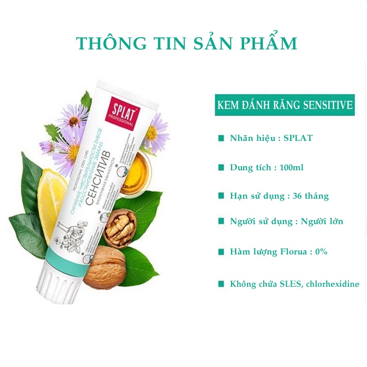 [Chống Ê Buốt] Kem Đánh Răng SPLAT Sensitive Làm Lành Các Vết Nứt Trên Bề Mặt Men Răng, Giúp Răng Chắc Khỏe 100ml