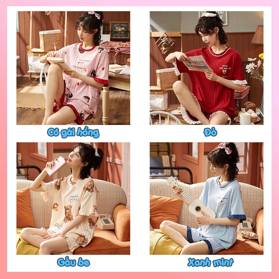 Đồ bộ nữ dễ thương mặc nhà cao cấp tay cộc quần cộc cho mùa hè chất cotton mềm mịn BC10