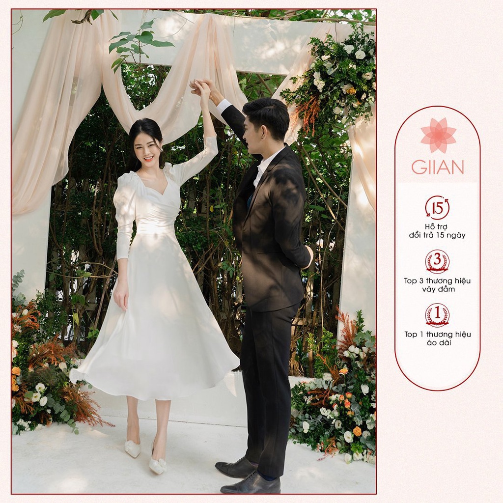 Váy trắng cô dâu chất lụa tằm dáng dài VA0130 thiết kế chínth hãng GIIAN