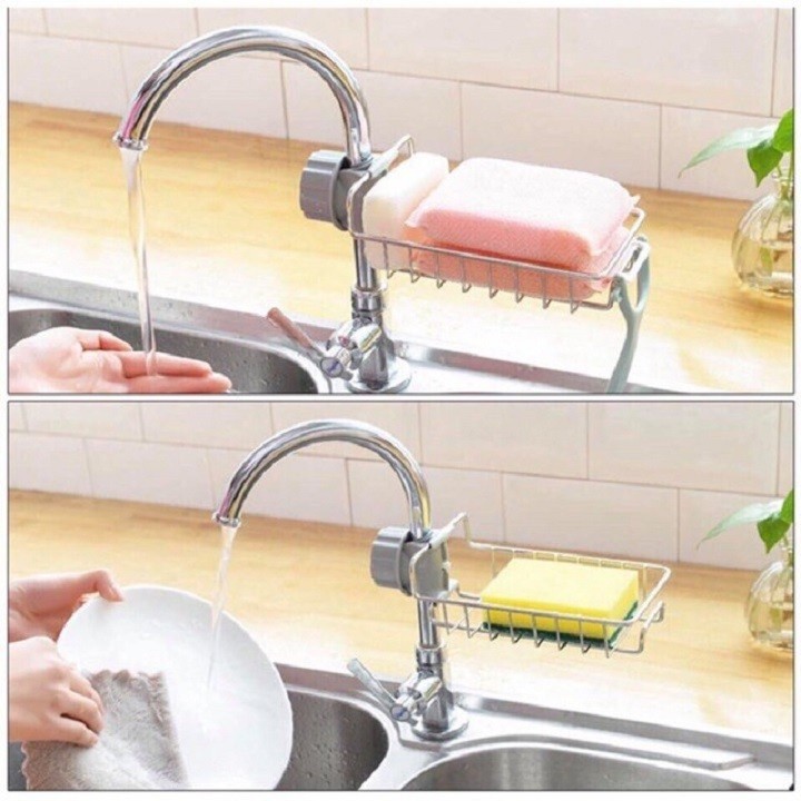 Giá để rẻ rửa bát, bàn chải, xà bông Treo Vòi Nước bồn rửa bát bằng inox