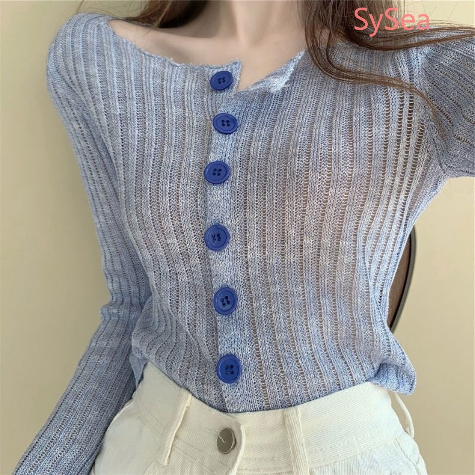 Áo Croptop Dệt Kim Tay Dài Thời Trang Mùa Hè Cho Nữ