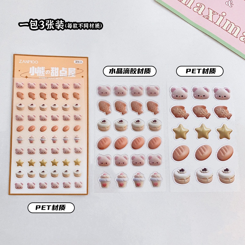 Set 3 Miếng Dán Điện Thoại Epoxy Pha Lê Hình Hoạt Hình Ba Chiều Phong Cách ins Cho Nữ Sinh