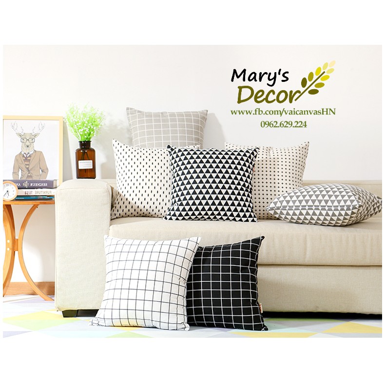 Gối tựa sofa Mary Decor - họa tiết Thông đen nền trắng G-D02